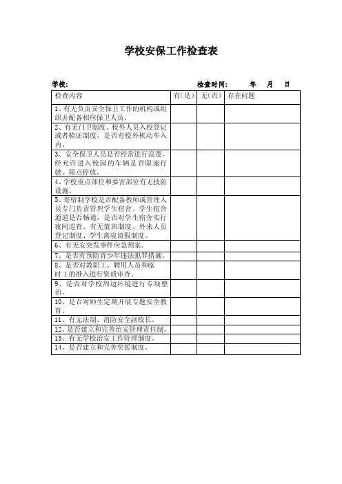 学校安保－学校安保工作检查表（样表）