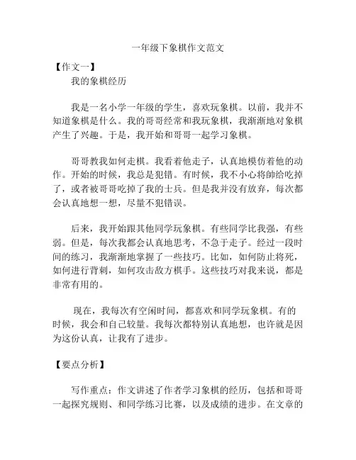 一年级下象棋作文范文