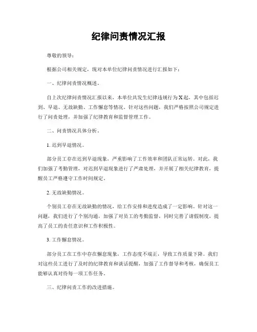 纪律问责情况汇报