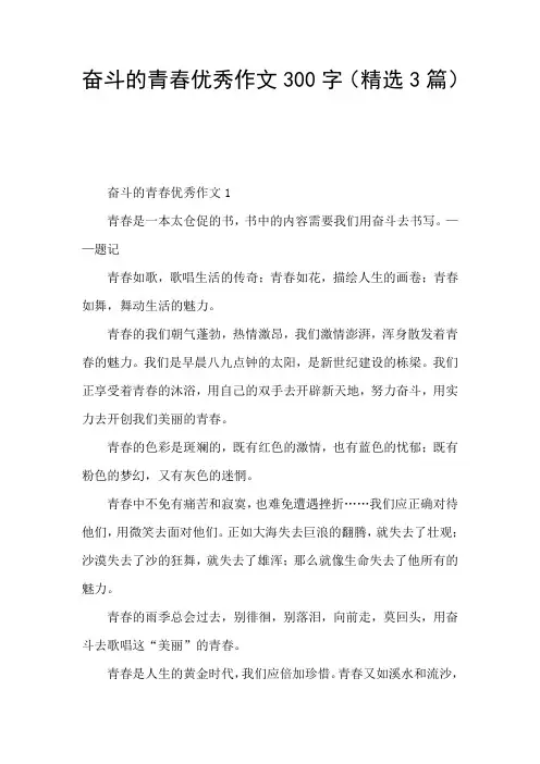 奋斗的青春优秀作文300字(精选3篇)