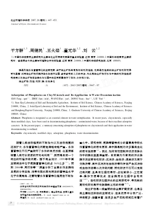 粘土矿物对磷的吸附性能及其在水体净化中的应用