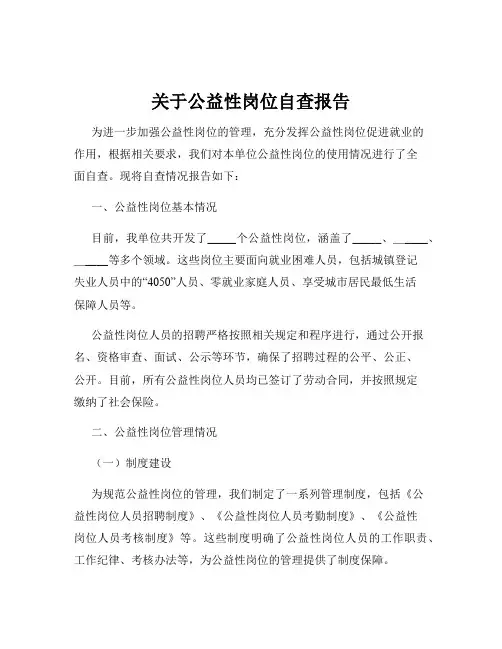 关于公益性岗位自查报告