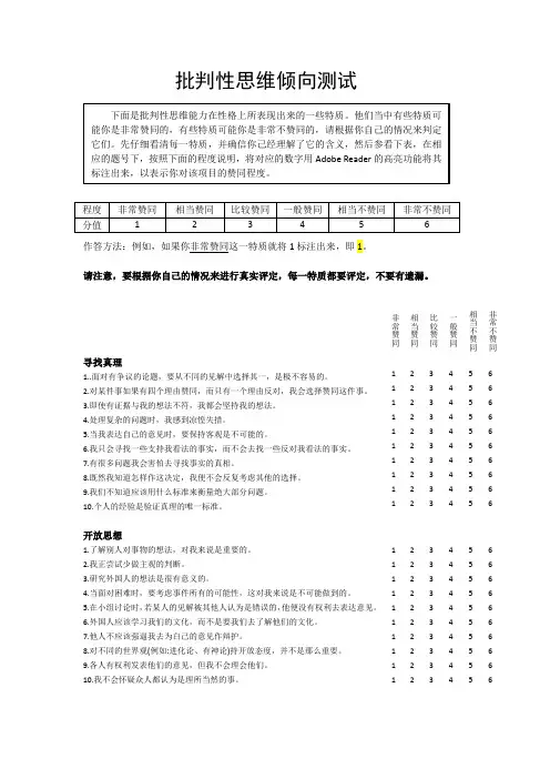 批判性思维倾向测试