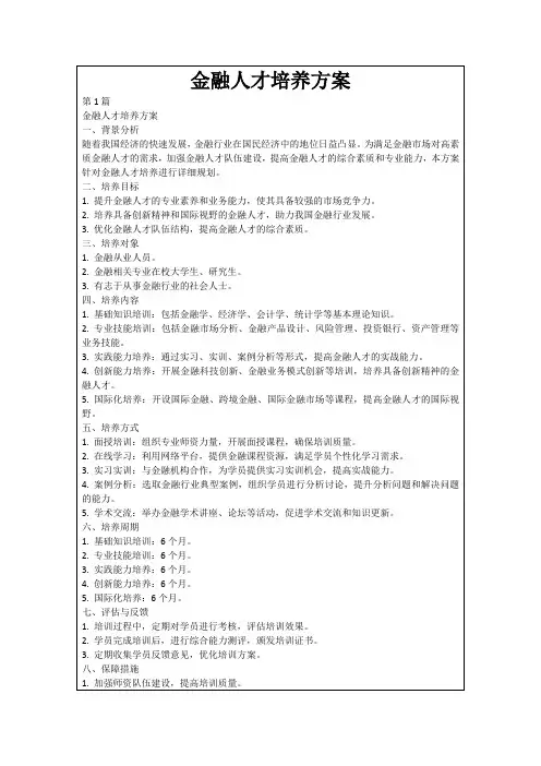 金融人才培养方案
