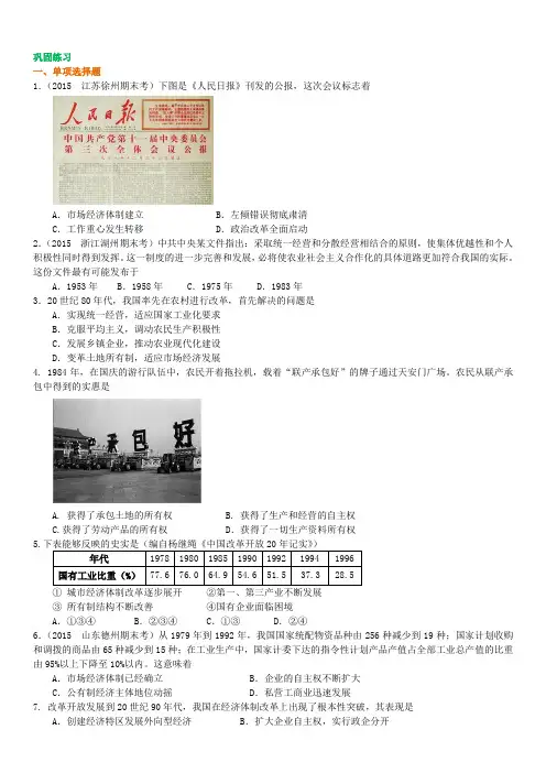 高中历史 知识点考点解析含答案 改革开放时期的经济建设成果02巩固练习
