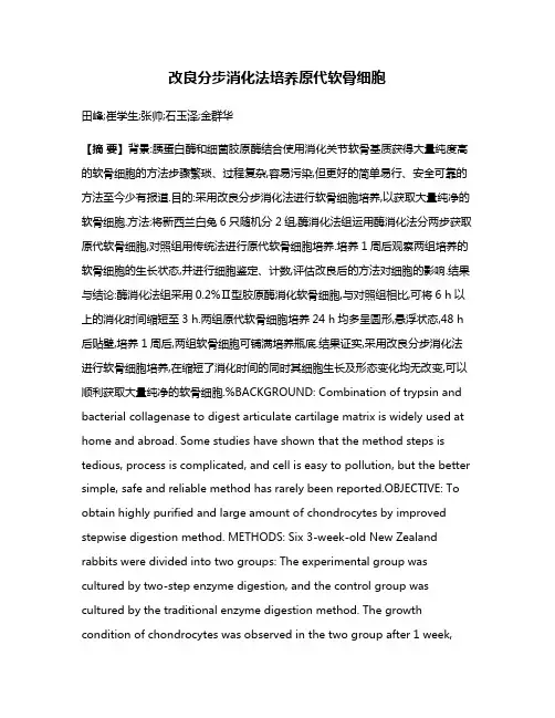 改良分步消化法培养原代软骨细胞
