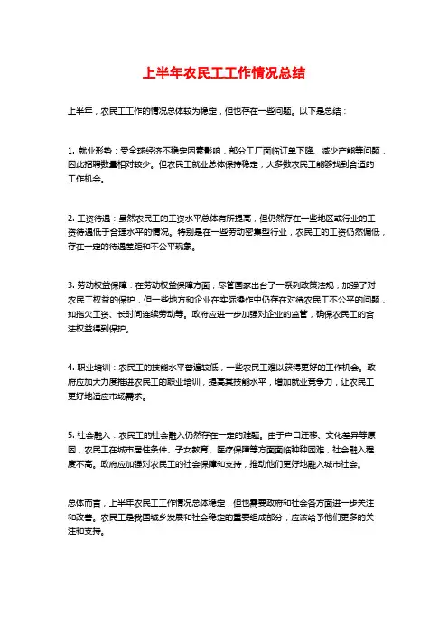上半年农民工工作情况总结