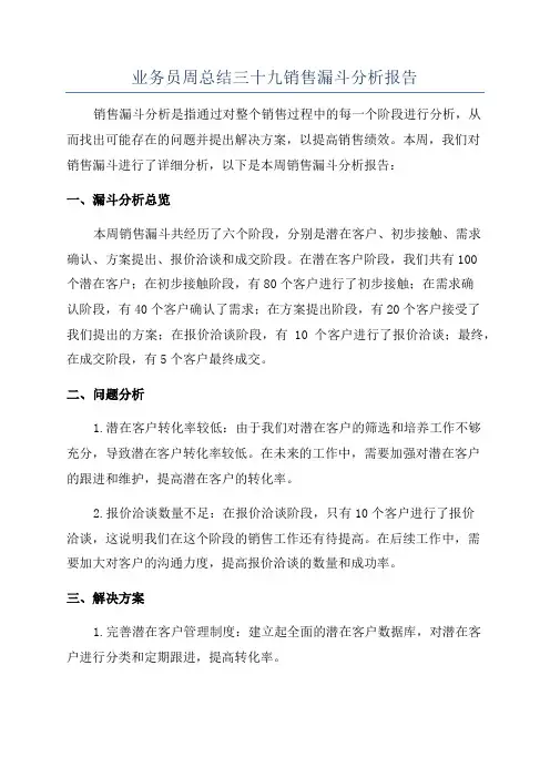 业务员周总结三十九销售漏斗分析报告