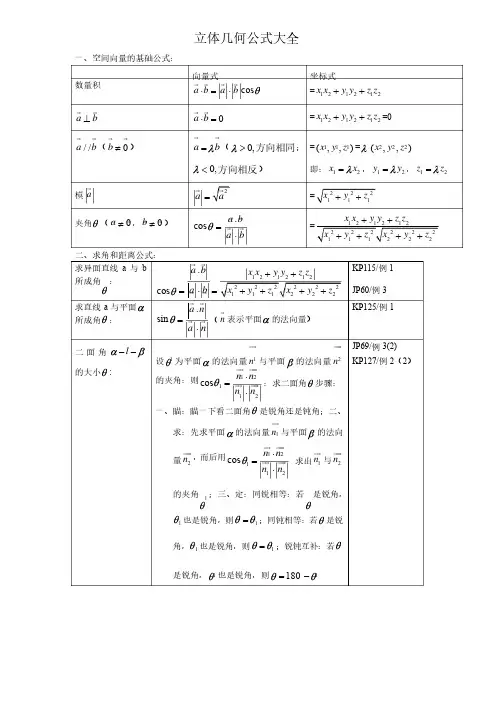 立体几何公式大全