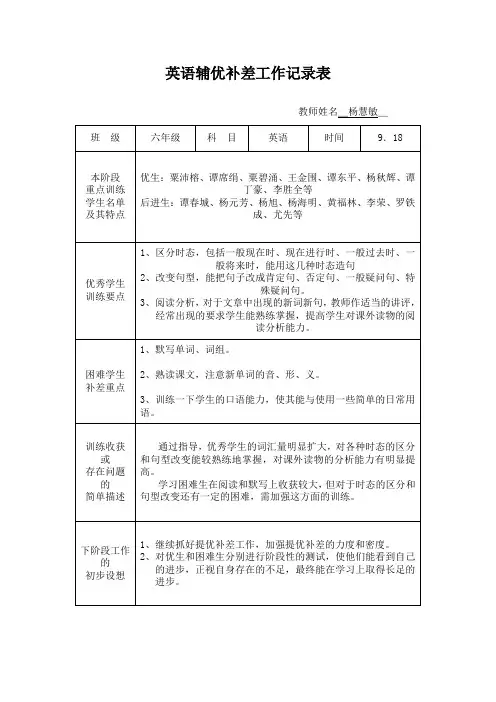 英语辅优补差工作记录表