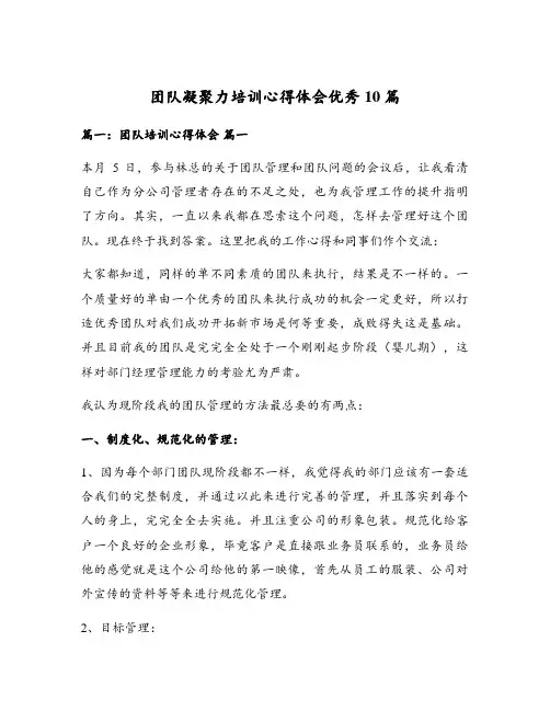团队凝聚力培训心得体会优秀10篇