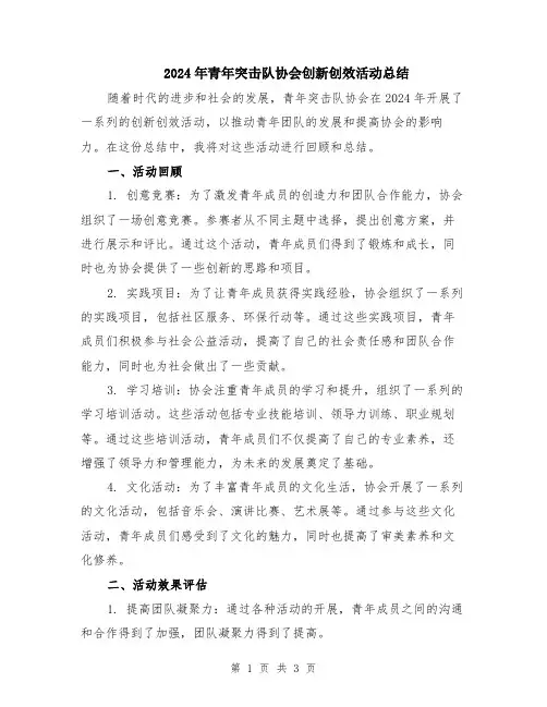 2024年青年突击队协会创新创效活动总结