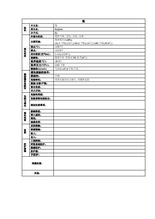 氪化学品安全技术说明书MSDS