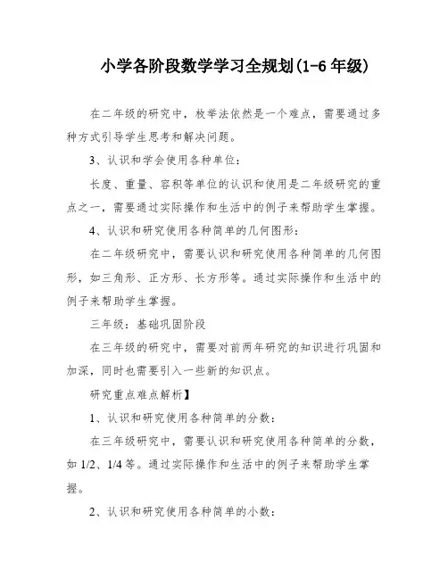 小学各阶段数学学习全规划(1-6年级)