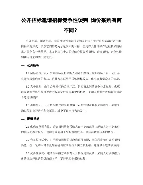 公开招标邀请招标竞争性谈判 询价采购有何不同？