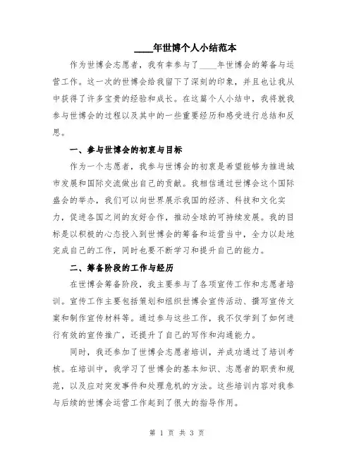 2024年世博个人小结范本