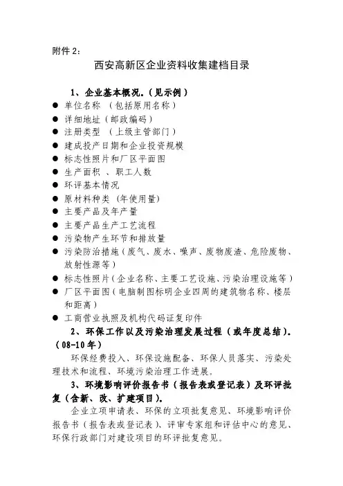 企业资料收集建档目录