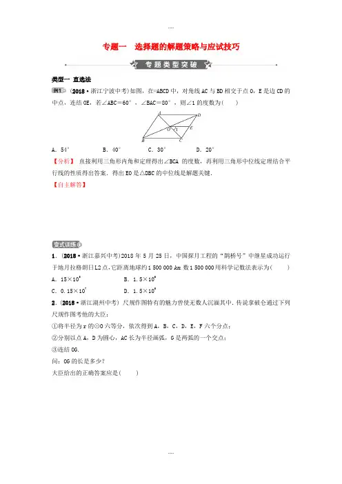 浙江省2019届中考数学总复习专题训练(共8个专题16份含答案)