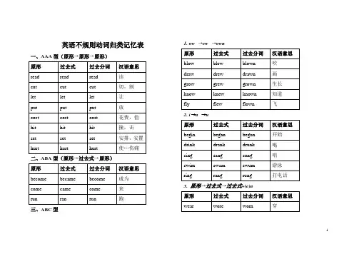 英语不规则动词归类记忆表
