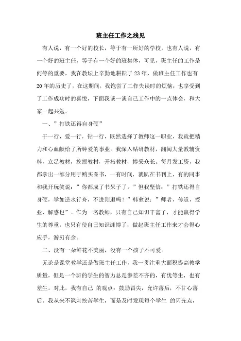 班主任工作之浅见论文