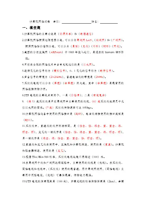 审计署计算机中级考试-计算机网络试卷