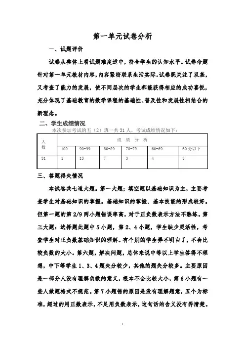 青岛版数学五年级下册各单元试卷分析