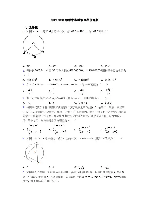 2019-2020数学中考模拟试卷带答案
