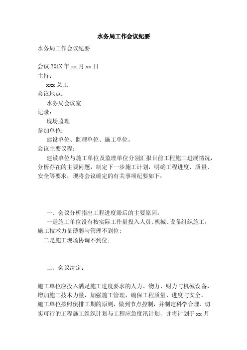 水务局工作会议纪要
