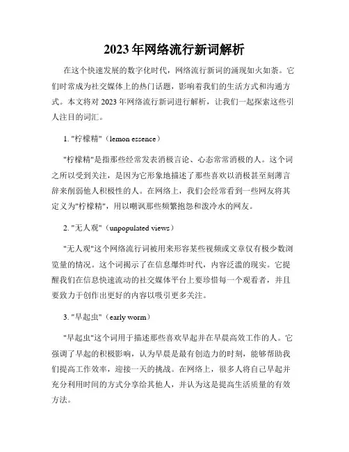 2023年网络流行新词解析