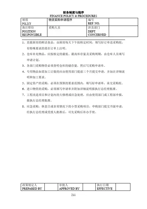 酒店物资采购申请程序