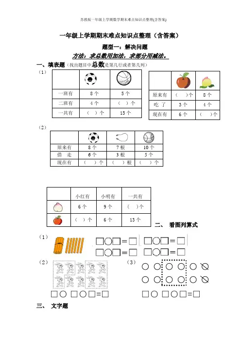 苏教版一年级上学期数学期末难点知识点整理(含答案)