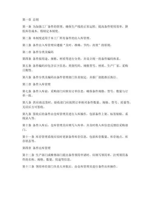 工厂备件出入库管理制度