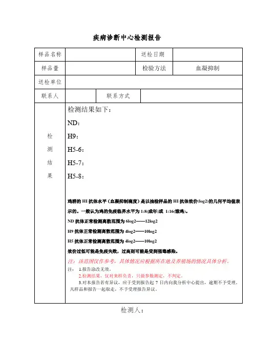 抗体效价结果报告模板