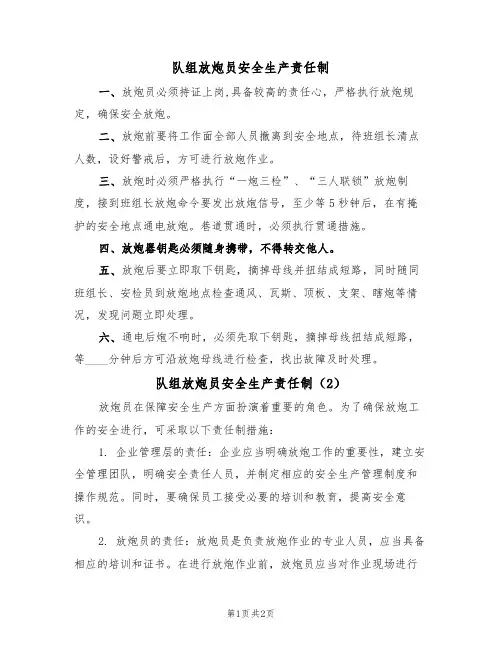 队组放炮员安全生产责任制(2篇)