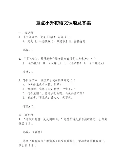 重点小升初语文试题及答案