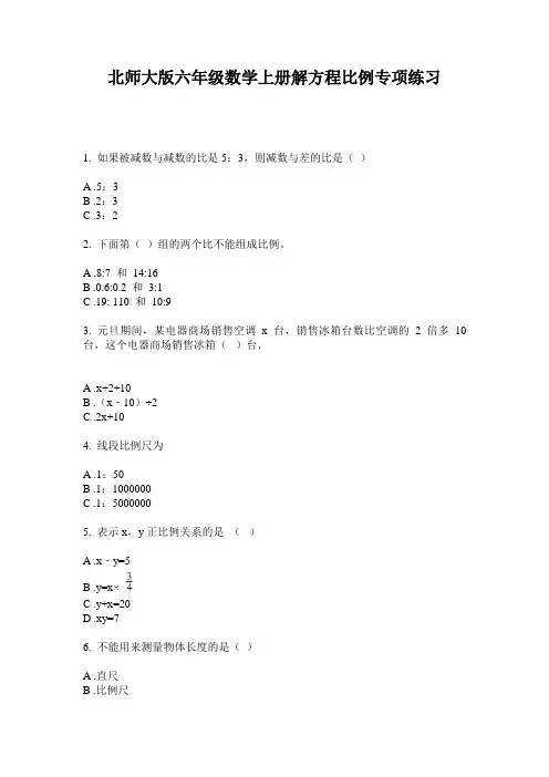 北师大版六年级数学上册解方程比例专项练习