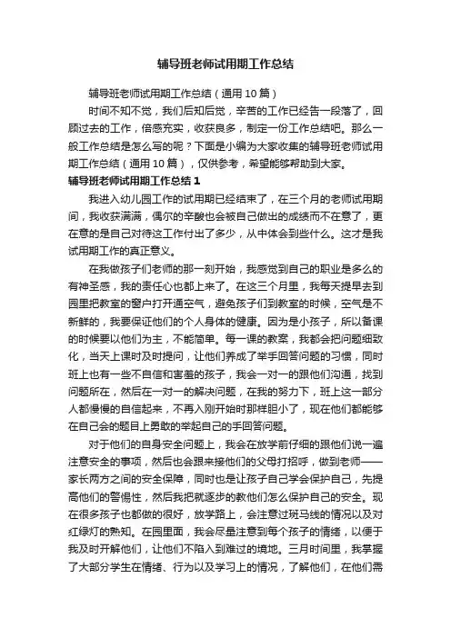 辅导班老师试用期工作总结（通用10篇）