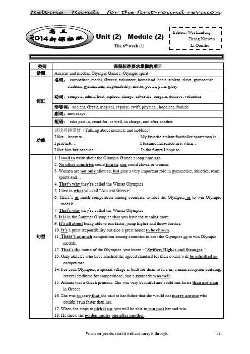 必修二unit2 导学案 一模复习