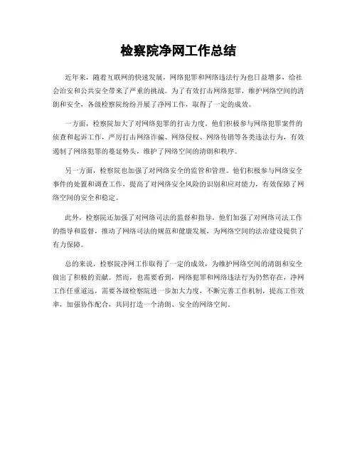 检察院净网工作总结
