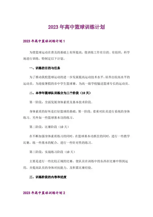 2023年高中篮球训练计划