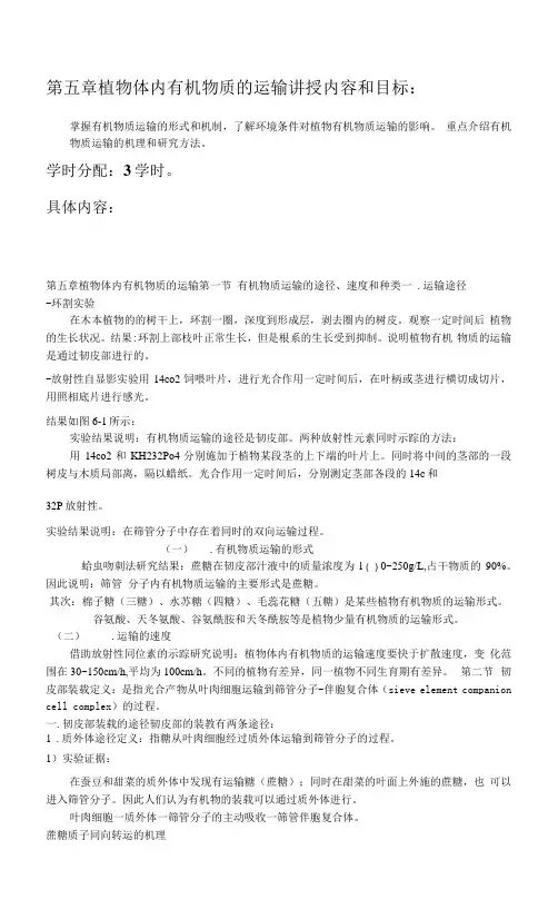 植物生理学教案5第五章 植物体内有机物质的运输