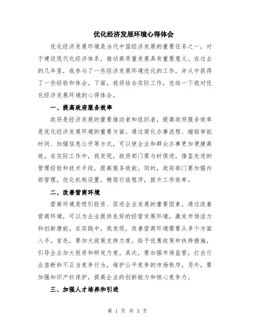 优化经济发展环境心得体会