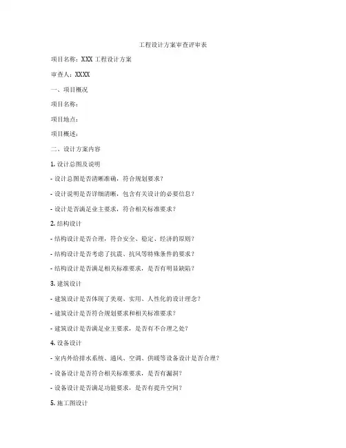 工程设计方案审查评审表