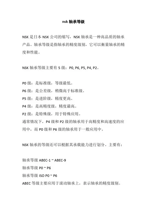 nsk轴承等级