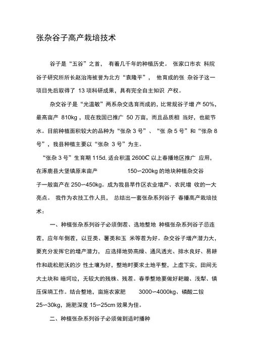 张杂谷子高产栽培技术