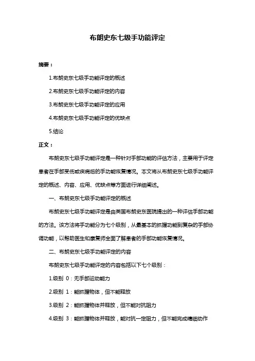 布朗史东七级手功能评定