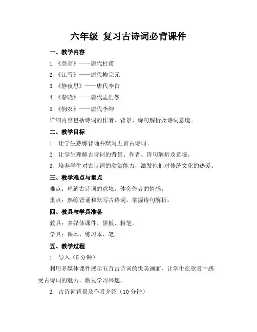 六年级复习古诗词必背课件