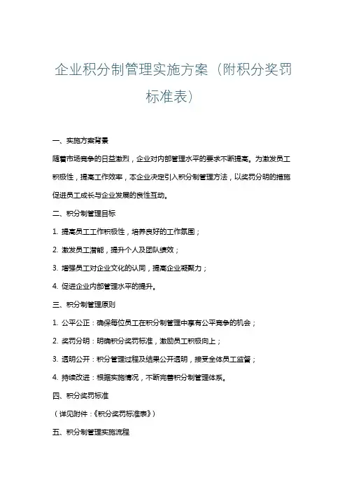 企业积分制管理实施方案(附积分奖罚标准表)