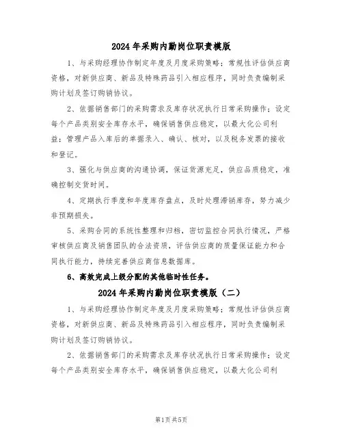 2024年采购内勤岗位职责模版（五篇）