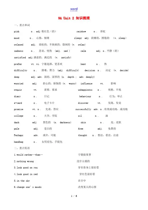 九年级英语上册 Unit 2知识梳理 牛津译林版